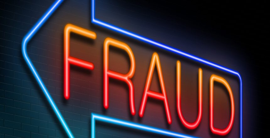 Illustration depicting an illuminated neon sign with a fraud concept.